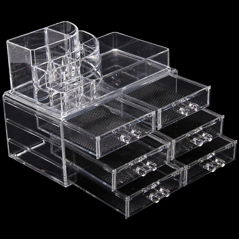 

2pcs Makeup Case 6 Drawer Prime Acrylic Durable Integrated Sturdy Storage Box Makeup Case for Makeup
