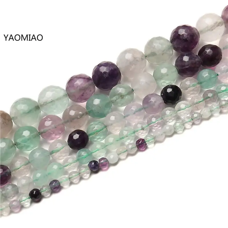 Natural Fluorite Faceted Loose Round Beads For Jewelry Making Diy Bracelet Necklace Bright Cutting 4mm 6mm 8mm 10mm 12mm | Украшения и
