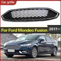 ford mondeo fusion 2017 black front grille grill bezel honeycomb mesh cover with logo fit for car styling