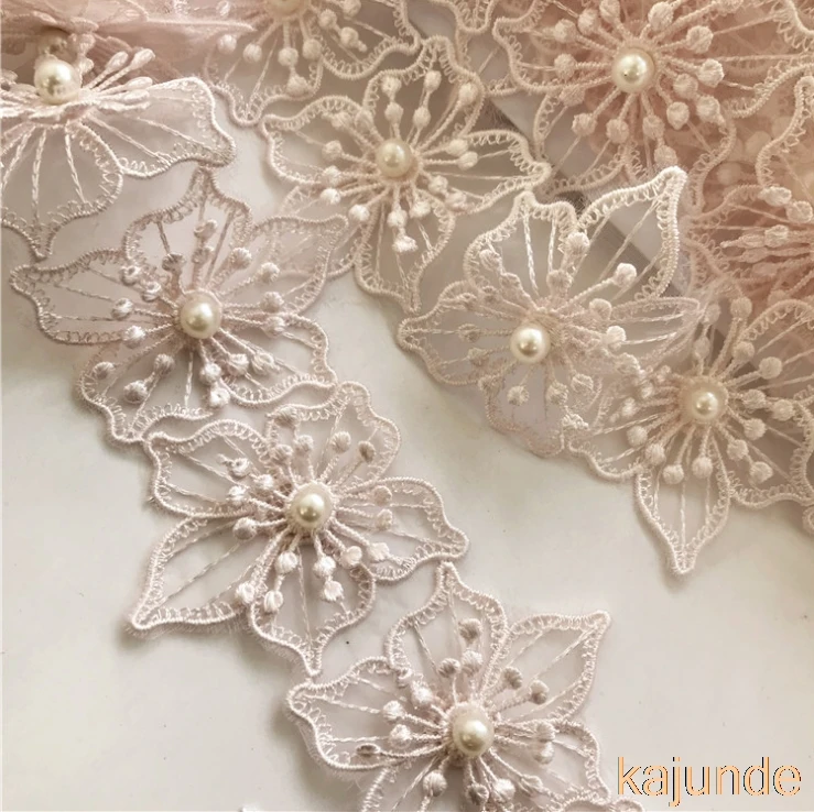 Жемчужное свадебное платье с 3D цветами кружевной отделкой по краям вышитая лента