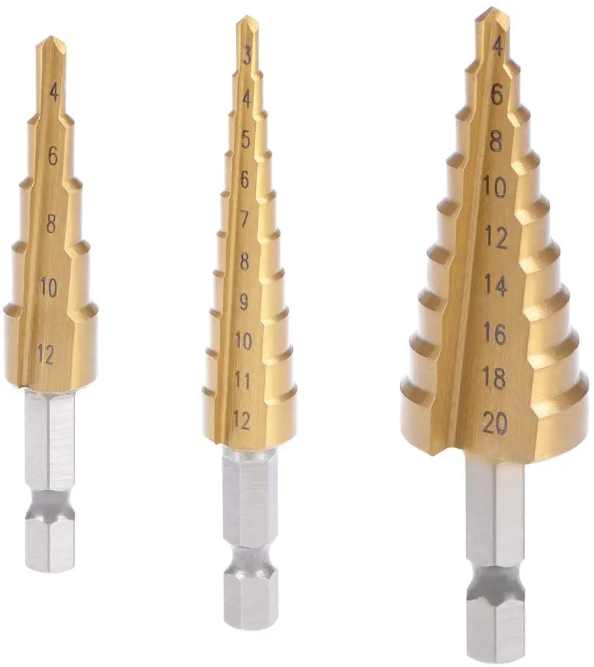 

3Pcs/set 3-12mm 4-12mm 4-20mm HSS Straight Groove Step Drill Bit Titanium Coated Wood Metal Hole Cutter Core Drilling Tools Set