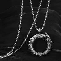 men vintage punk style circle ouroboros snake pendant necklace personality silver color dangle necklace male jewelry accessories
