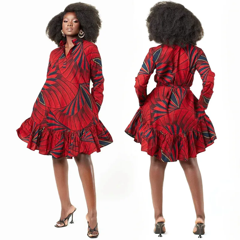 

2021 Summer African Women Printing Long Sleeve Dress African Dresses for Women African Clothes African Clothing