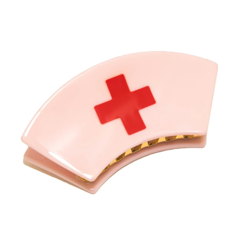 

Harajuku Acrylic Nurse Costume Hair Clip Nurse Cap Hairpins Cross Pattern Lovely Lolita Barrette Women Hair Claw My11 21