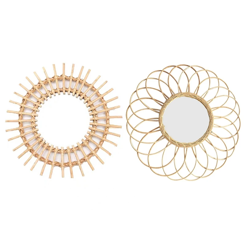 

Rattan Innovative Art Decoration Round Makeup Mirror Dressing Bathroom Mirrors Dropshipping