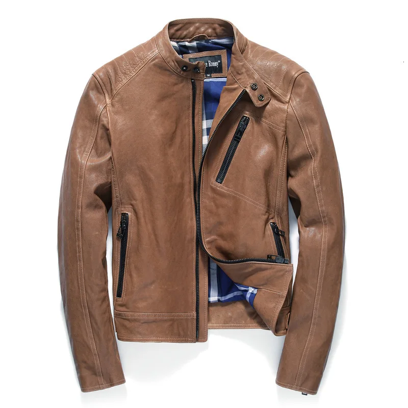 

Винтажная кожаная куртка для мужчин весна осень мотоциклетная кожаная куртка пальто из натуральной овчины кожаная куртка YY450