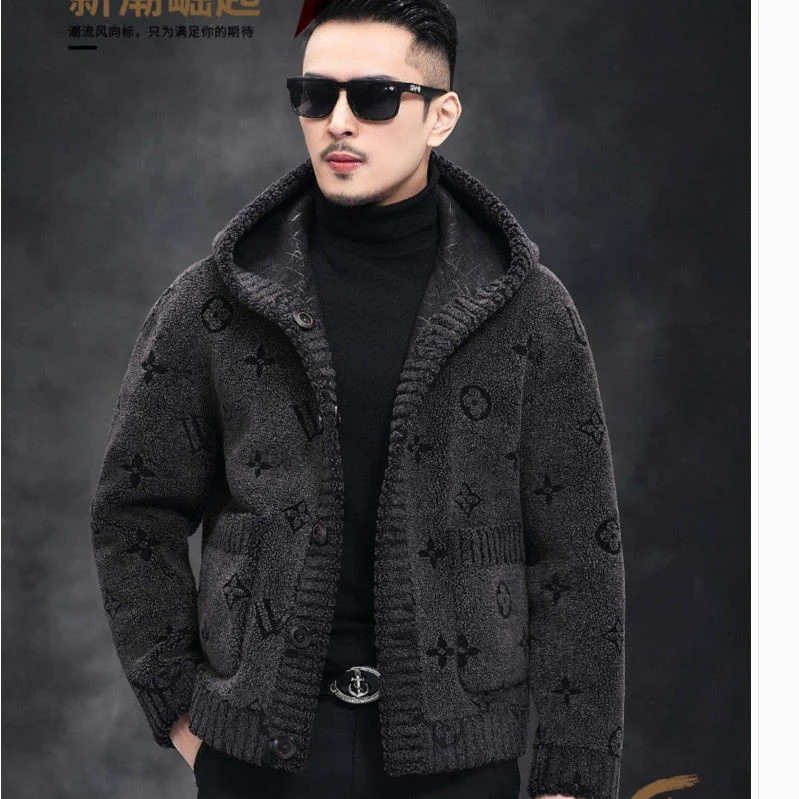 

Winter 2021 Fur One Male Sheep Shearing Short Hooded Double-sided Haining Fur Coat New Trend