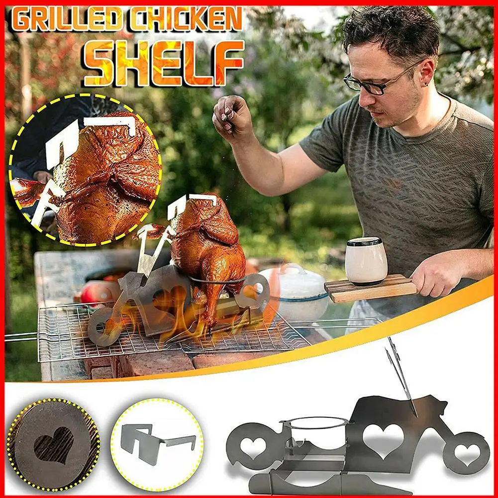 

Portable Steel Grill Beer Can Chicken Stand For Camping Family Gathering And Holiday Roast Rack Kitchen Accessories
