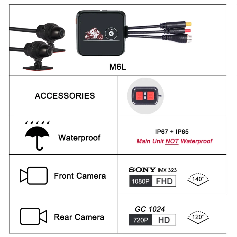 VSYS M6L P6L WiFi моторегистратор видеорегистратор для мотоцикла регистратора мото Камера на шлем Водонепроницаемый Full HD с двумя 1080P+720P - Название цвета: M6L Wired Remote