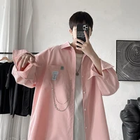 2021 mens send chain hawaiian shirt french cuff mens fashion trend shirts streetwear pinkblack color camisa masculina m 5xl