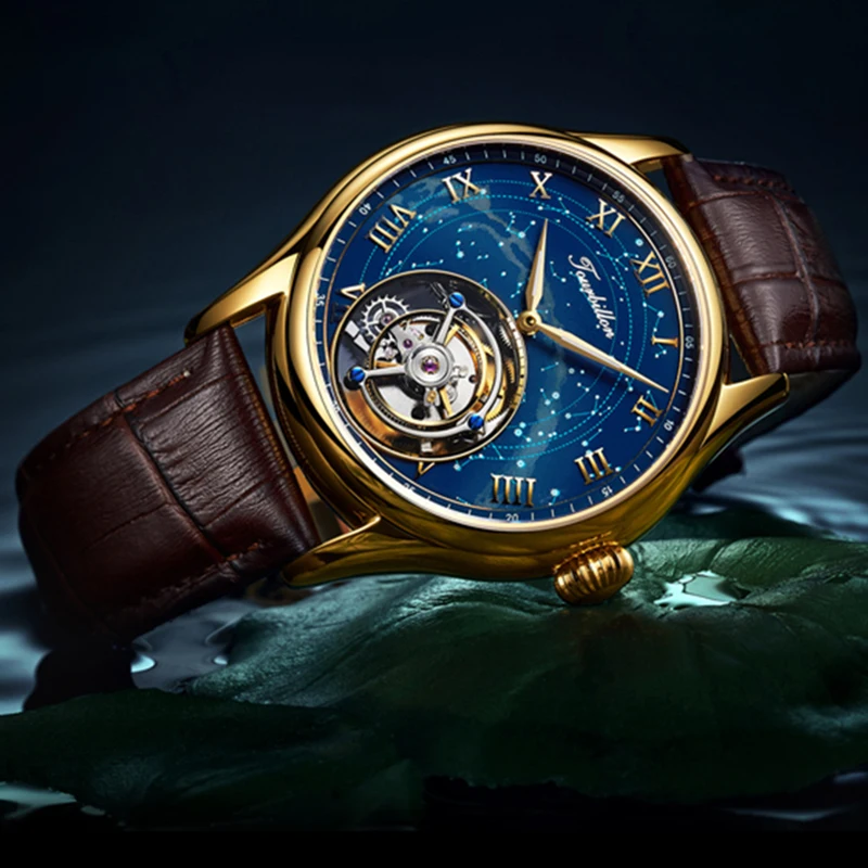 

Tourbillon часы мужские часы Топ бренд класса люкс Скелет перемещение мужчины t Сапфир Водонепроницаемый золотой чехол звездное небо циферблат ...