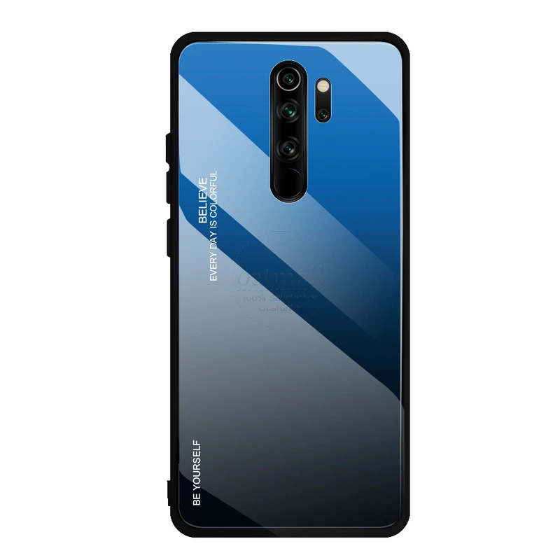 Blue Black Блестящая задняя крышка для Xiaomi Redmi Note 8 Pro, чехол из закаленного стекла с градиентом, мягкая форма из ТПУ для Redmi 8 8A, чехол для телефона - Цвет: Blue Black