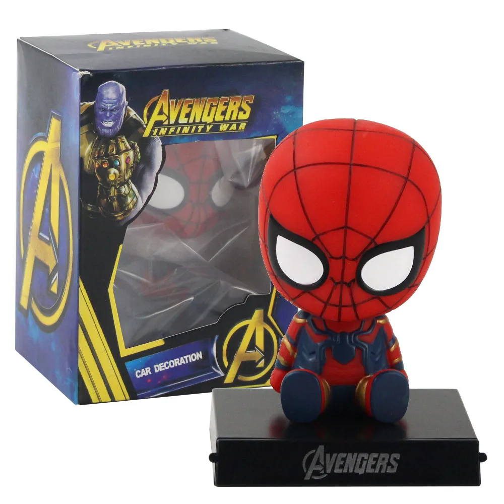 12cm with box Качающиеся головы Аниме Фигурка Мстители Капитан Америка человек паук Халк Телефон держатель в автомобиль ПВХ игрушки, куклы с коробкой - Цвет: 12cm with box