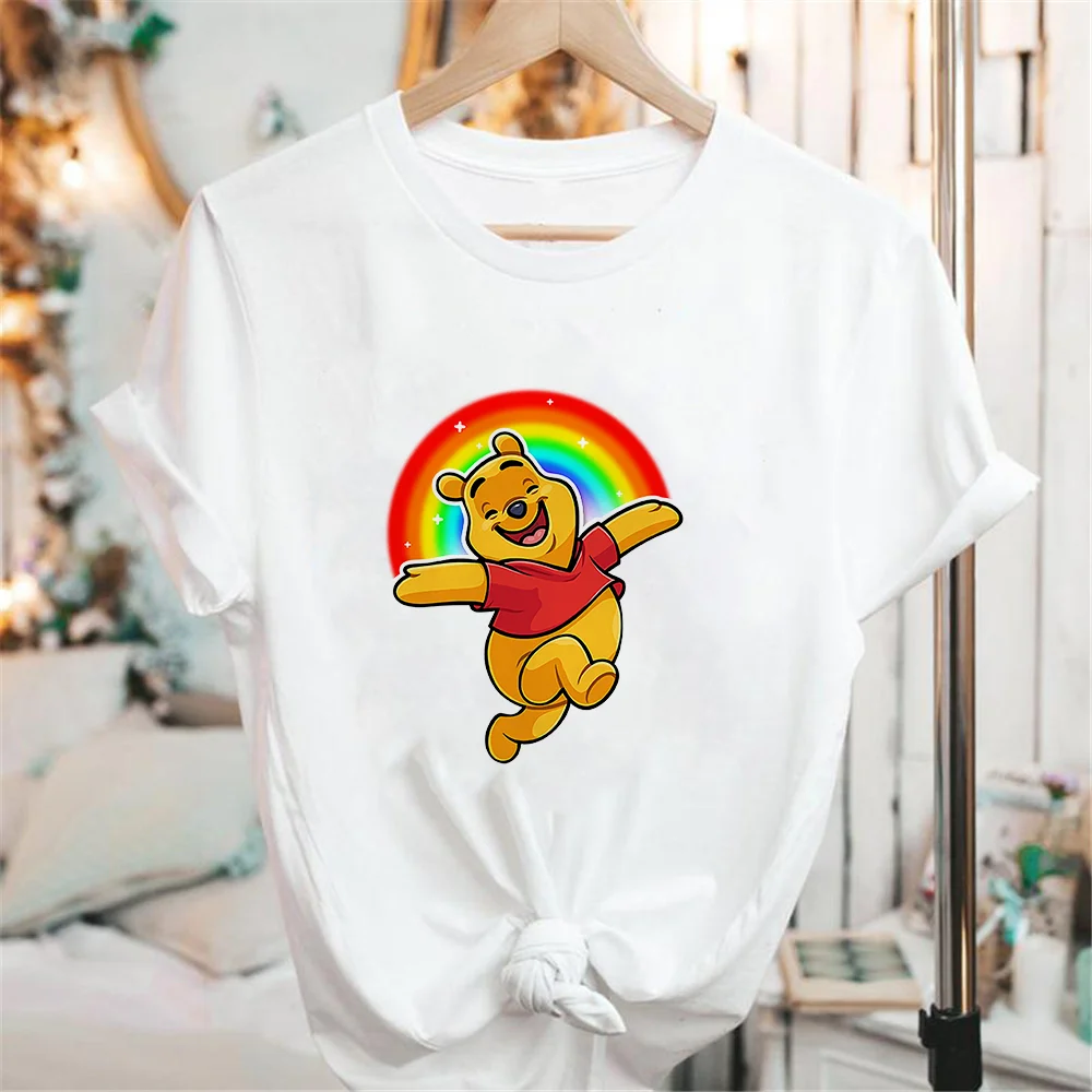 

Rainbow Winnie Pooh Printed T Shirts For Women Summer Short Sleeve Casual Loose O-neck Tshirts Graphic Tees Female Clothes 2021
