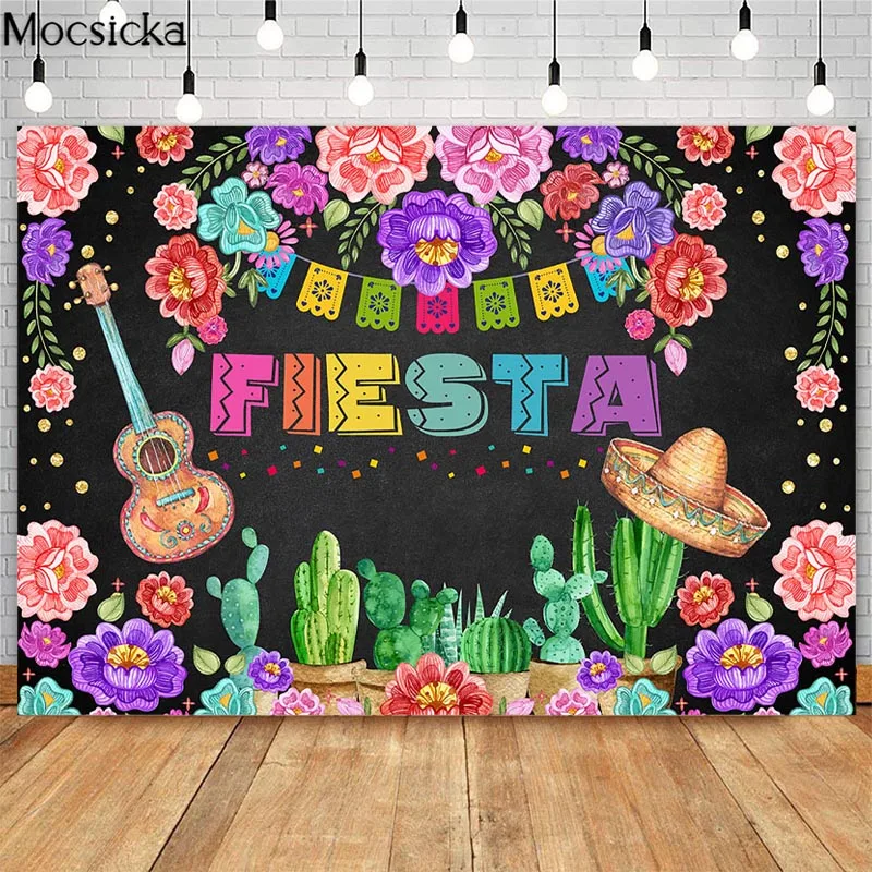 

Mexican Fiesta Theme Birthday Party Photography Background Cactus Flower Decoration Event Dessert Table Banner Backdrop Supplies