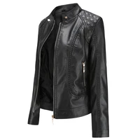 2021 autumn women pu faux leather jacket turn down collar women luxury jacket black biker coat fashion streetwear outfits