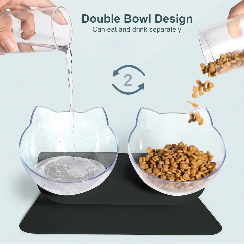 

Cat Double Bowl Cat Bowl Dog Bowl Transparent AS Material Non-slip Food Bowl With Protection Cervical Transparent Cat