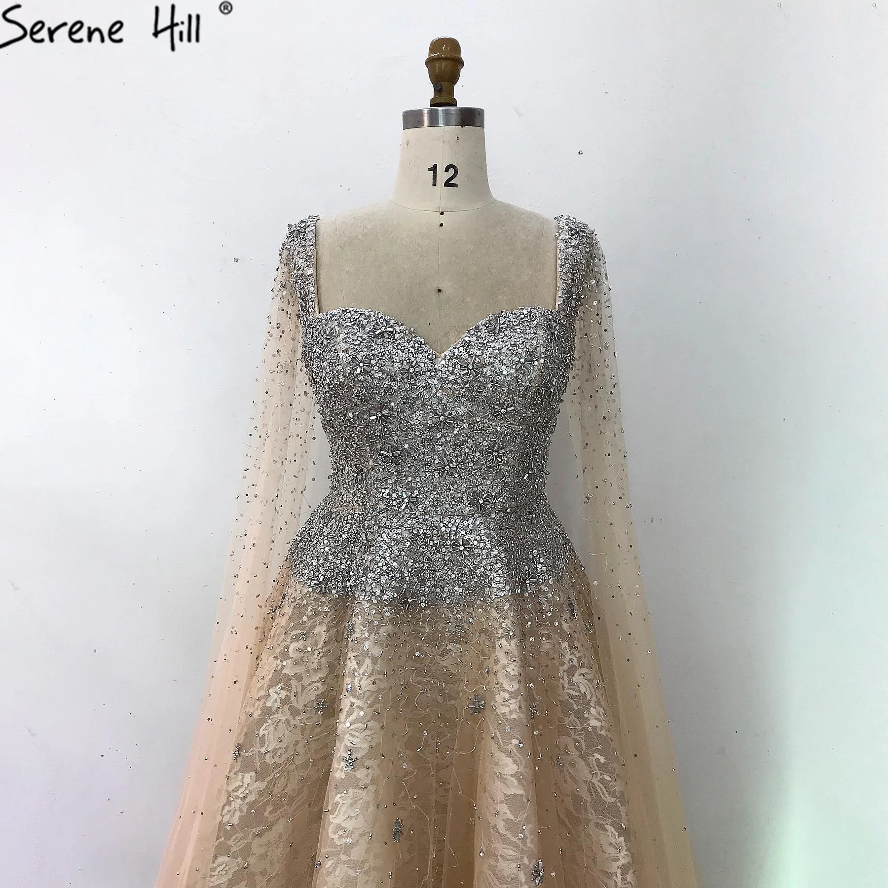 Gold Backless Sexy Luxury Evening Dresses 2021 Dubai Crystal Sleeveless A-Line Formal Dress Serene Hill LA70290 | Свадьбы и