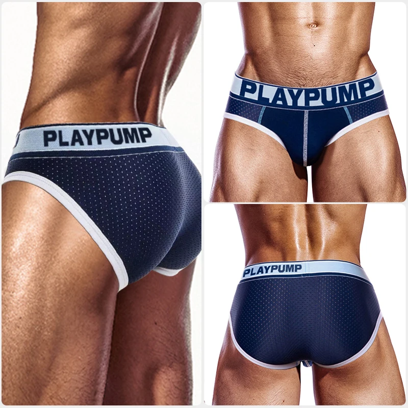 

PLAYPUMP Sexy Underwear Men Briefs Mesh Comfortable Gay Male Panties Fashion New Cotton Mens Underpants 5 Style Cuecas Slip