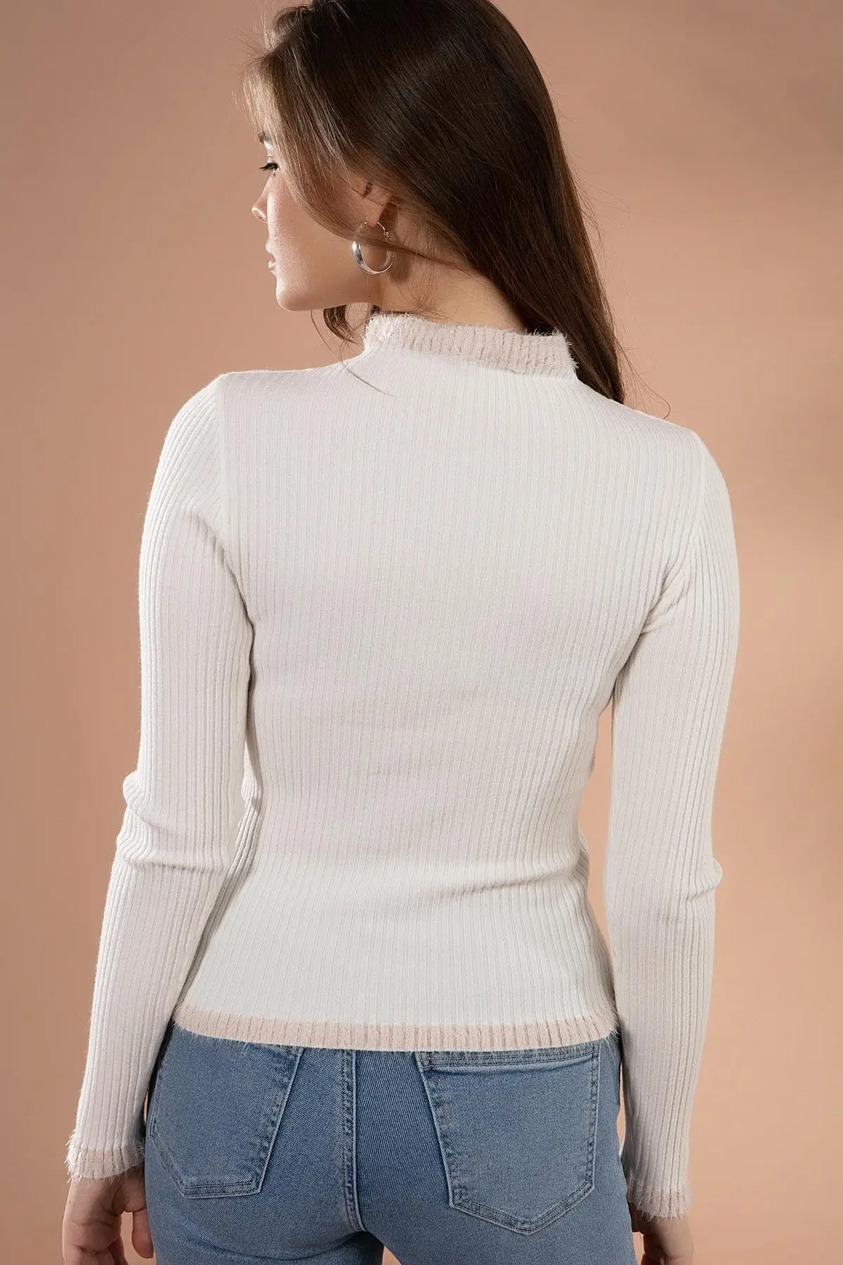 

Women Corded Knitwear Sweater Hairy Collar Detail Comfortable Use Sport Stylish