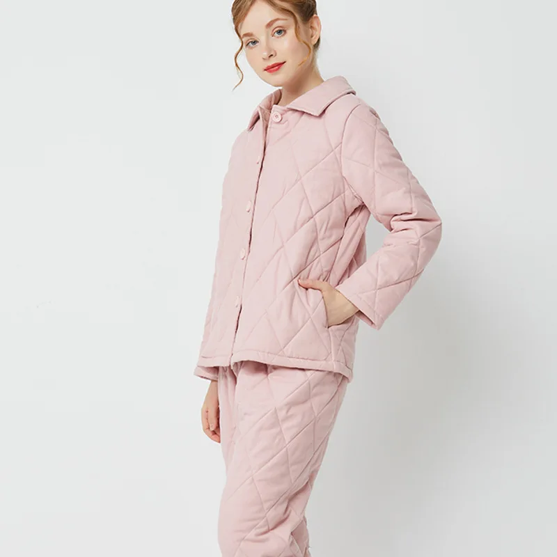 New Winter Long-sleeved Thickened Three-layer Quilted Pajamas Women Autumn and Winter Home Warmth Outer Wear Home Service Suits