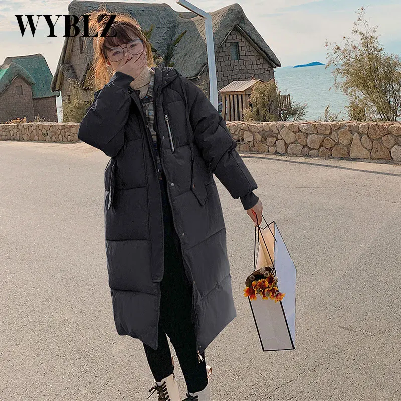 WYBLZ Winter Padded Warm Parkas Women Korean Loose Thicken Cotton Jacket Casual Solid Hooded Long Coat Oversized Womens Clothing
