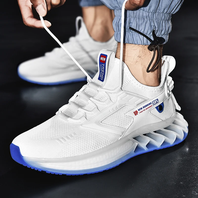 

New Design Patent Blade Running Shoes for Men Elastic Mesh Jogging Shoes Good Quality Cushioning Sneakers Outdoor Male Footwear