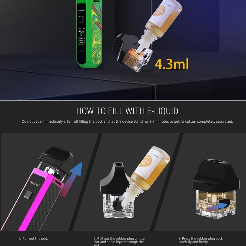 SMOK RPM40 Pod Комплект 1500 мАч батарея 40 Вт Vape комплект и 4 3 мл картридж об/мин сетчатая