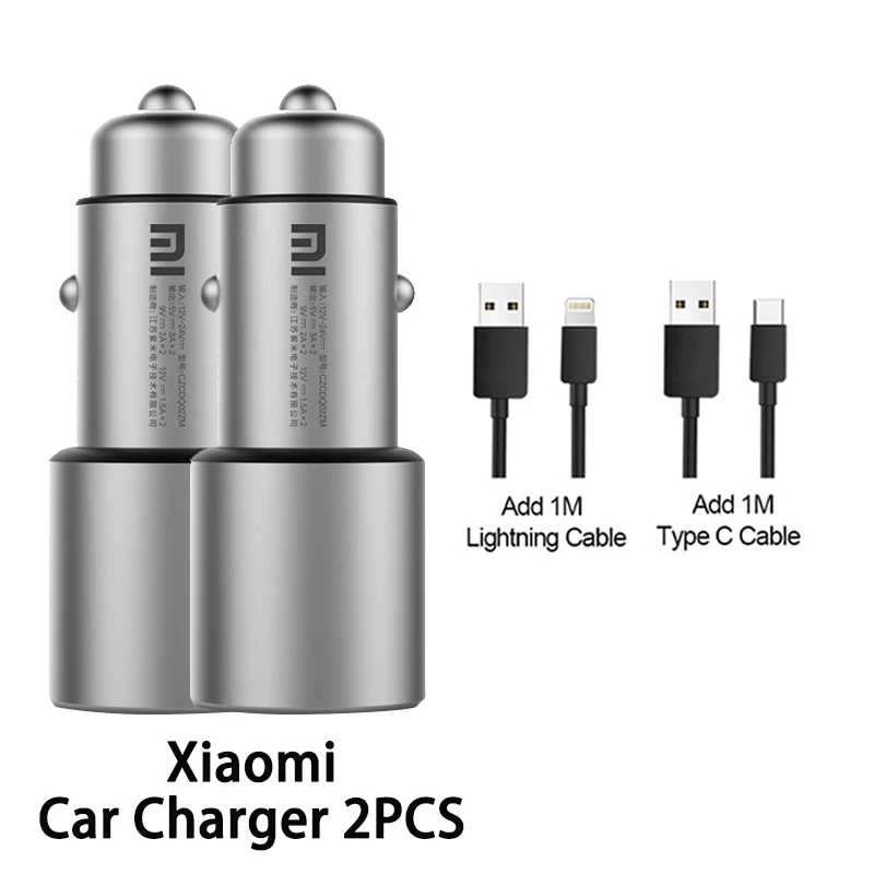 Xiaomi 2PCS Cable Крепление для спортивной камеры Xiao mi автомобиля Зарядное устройство QC 3,0 Dual USB быстрое зарядное устройство 5 V/3A 9В/2A mi автомобиля-Зарядное устройство для Android iOS iPhone samsung huawei - Тип штекера: Xiaomi 2PCS Cable