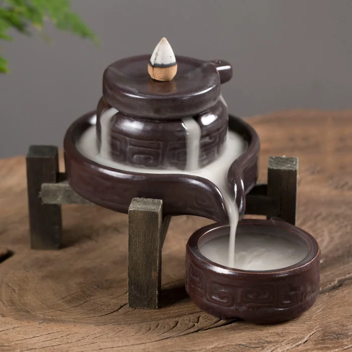 

Waterfall Backflow Incense Burner Buddha Zen Chinese Retro Sandalwood Incense Holder Porta Incenso Home Buddhist Supplies DA60XX