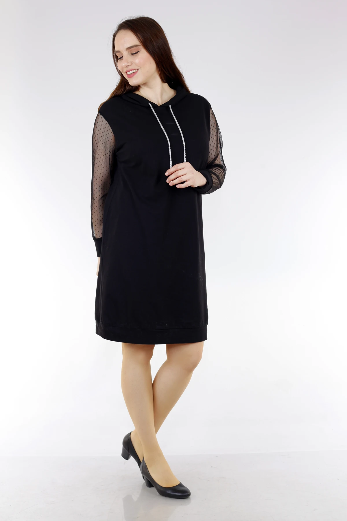 

Schk Ladies Large Size Lace Sleeves Dress Black 1478