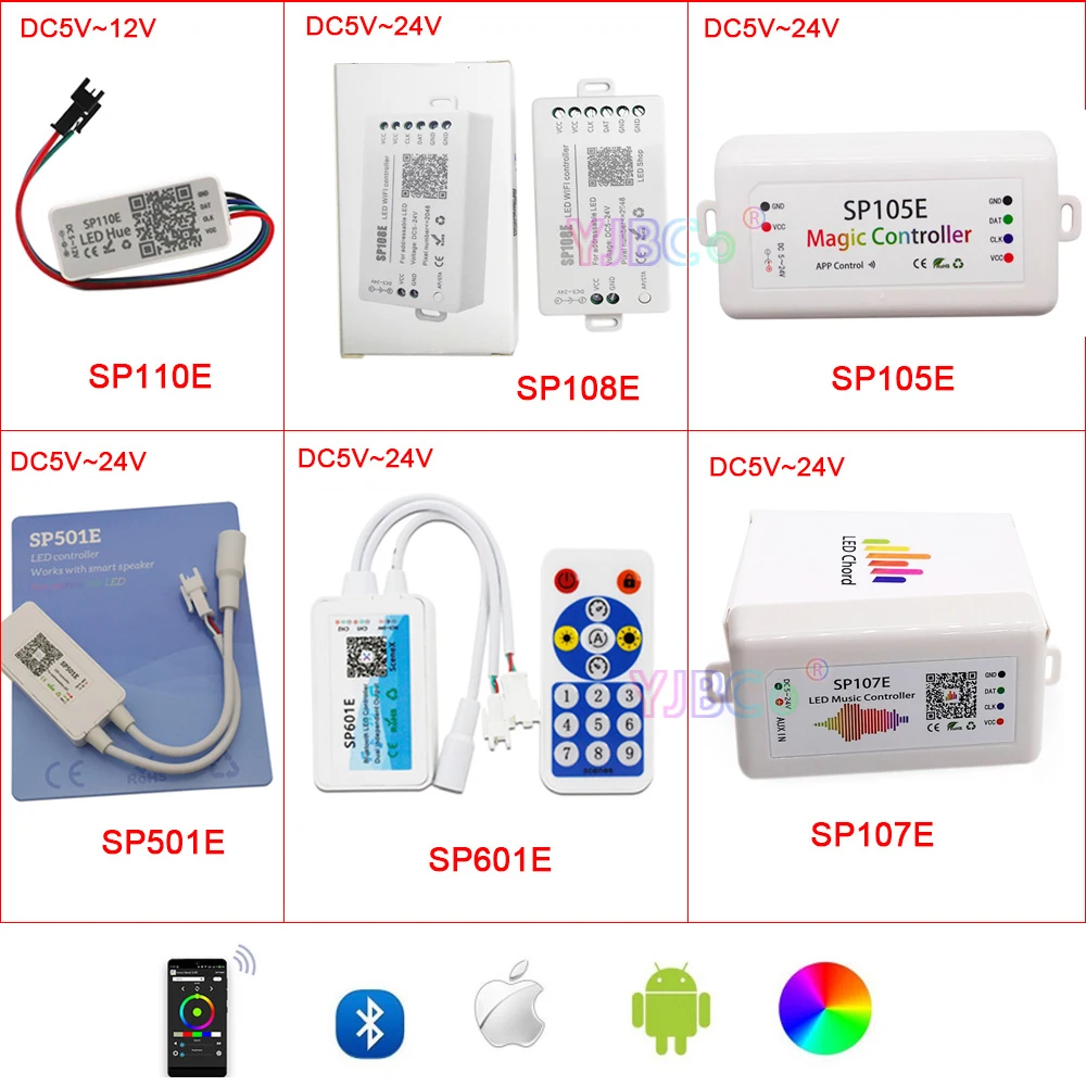 

WiFi/Bluetooth/Music RGB Pixels LED Controller full color dimmer for DC 5V 12V 24V WS2812B WS2811 SMD 5050 RGB LED Strip Light