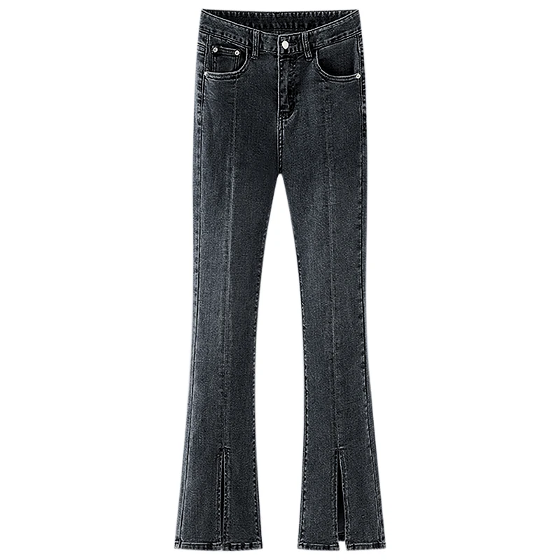 

Street High-waisted Stretch Jeans Women Micro-flare Female Long Trousers Casual Denim Simple Straight-leg Flared Pants 220188