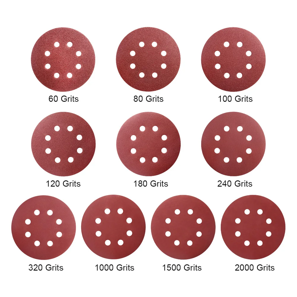 

60/70/100Pcs 5 Inch 125MM Sandpaper Brushed Back For Sander Red Round Sanding Paper Disk Sand Sheets Grit 60-2000 Hook Loop Disc
