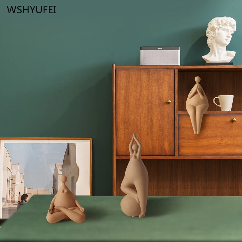 

Creative fashion art ceramic yoga pose statue porcelain yoga abstract fat statue family hotel office desktop decoration