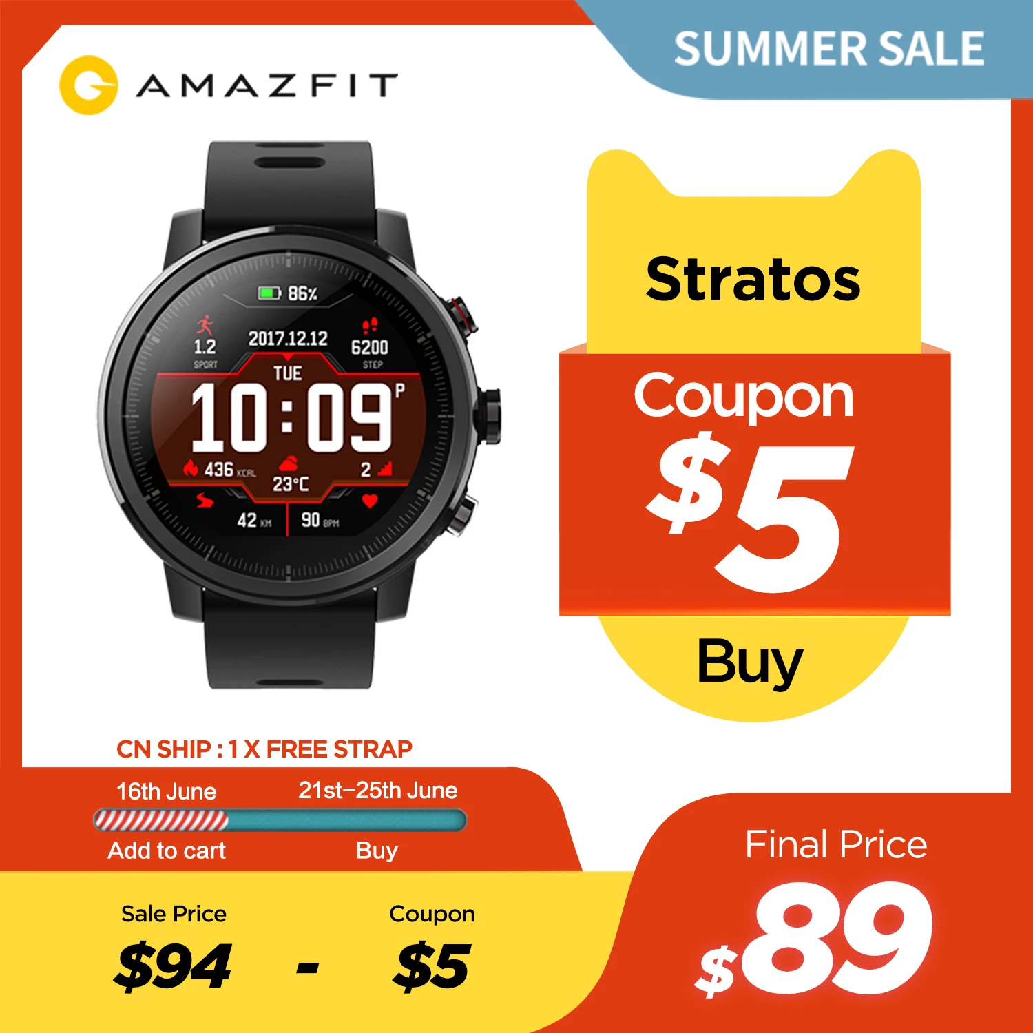  In Stock Global Version Amazfit Stratos Smartwatch Music Bluetooth GPS Heart Rate Monitor 5ATM Waterproof Men Outdoor Watch 