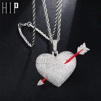 hip hop iced out bling micro paved aaa cubic zircon copper love heart with arrow necklace for men hip hop jewelry