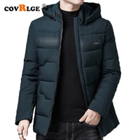 covrlge mens hooded parka sold color jacket short winter warm fashion thickening coat mens streetwear detachable hat mwm113