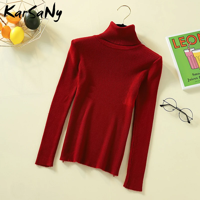 KarSaNy Autumn Winter Women Turtleneck Knit Sweater Long Sleeve Pullover Jumper Turtle Neck high collar | Женская одежда