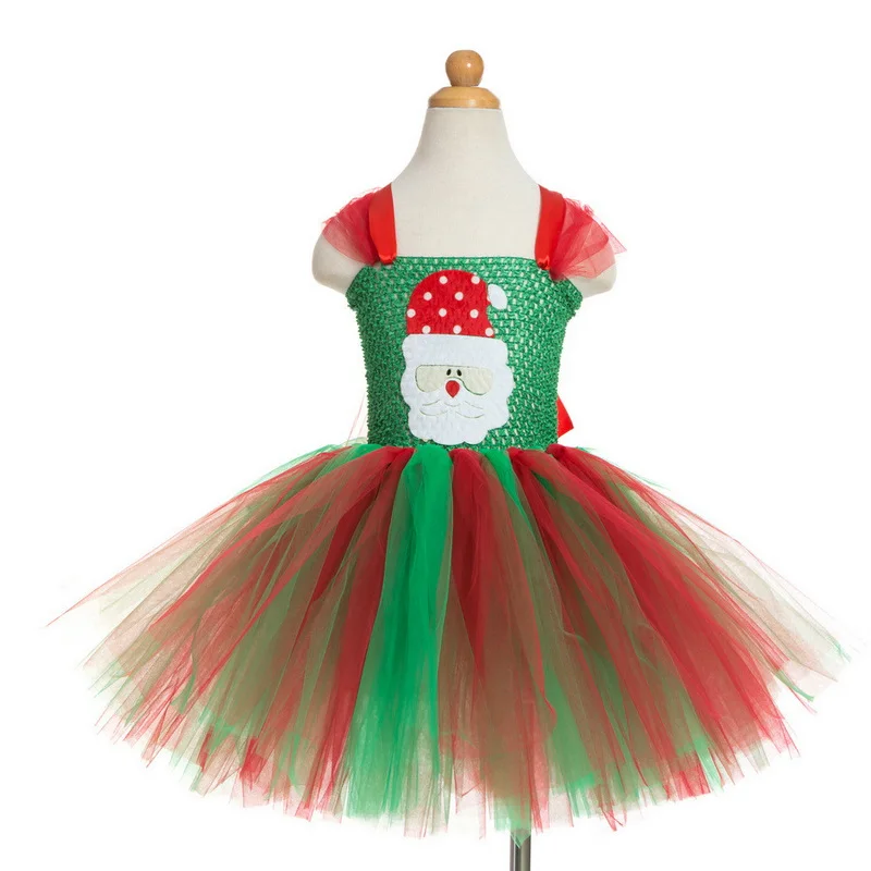 Girls Christmas Tutu Dress Kids Santa Bow Princess Costume New Year Red Mesh Costumes Halloween Birthday Party Dresses |