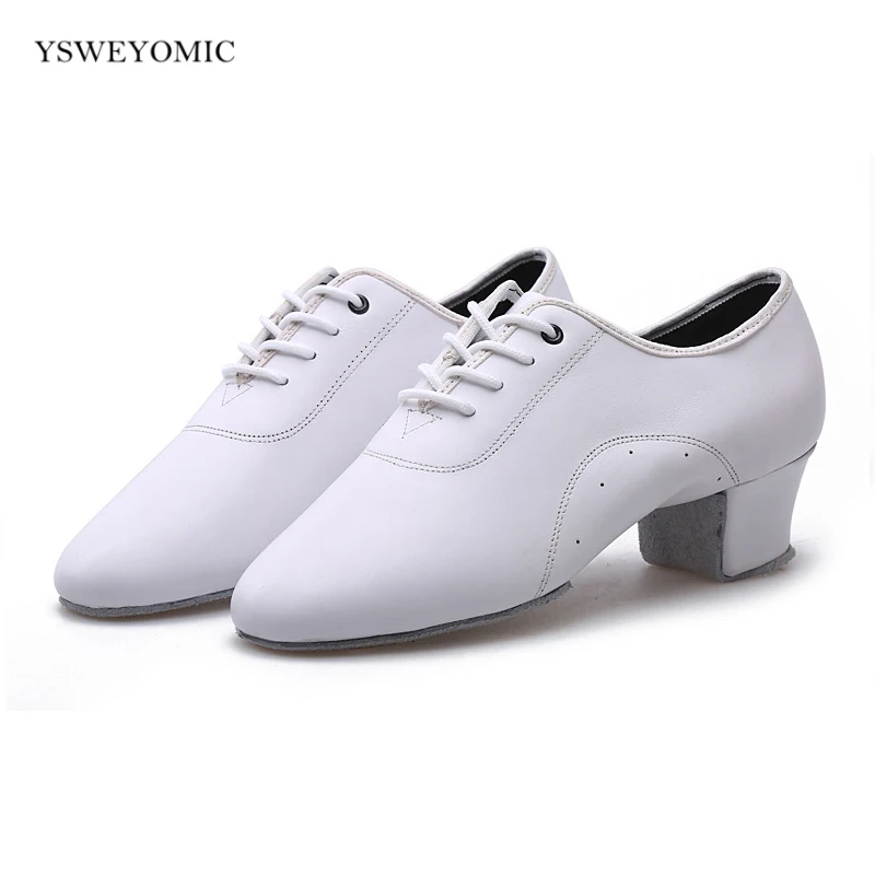Latin Dance Shoes Men White Black Genuine Leather Comfortable Split Sole Salsa Ballroom Latin Dance Shoes For Men L-007