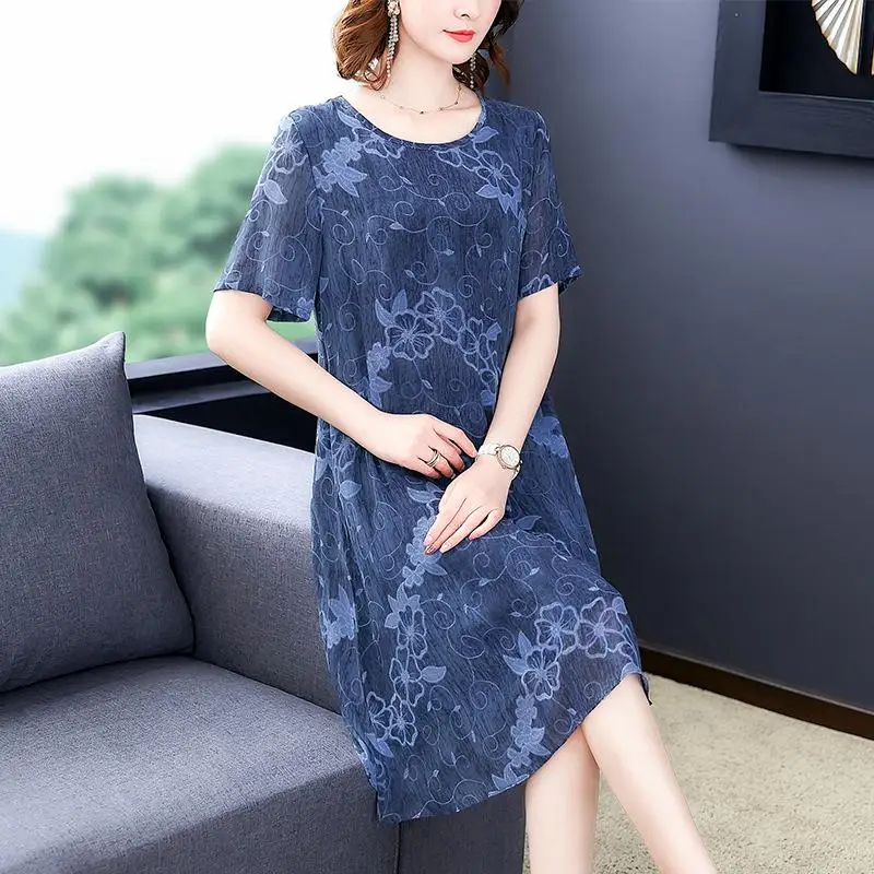 

5xl big size summer dress floral elegant midi dress a-line plus size clothing short sleeve casual large size women dress 5xl