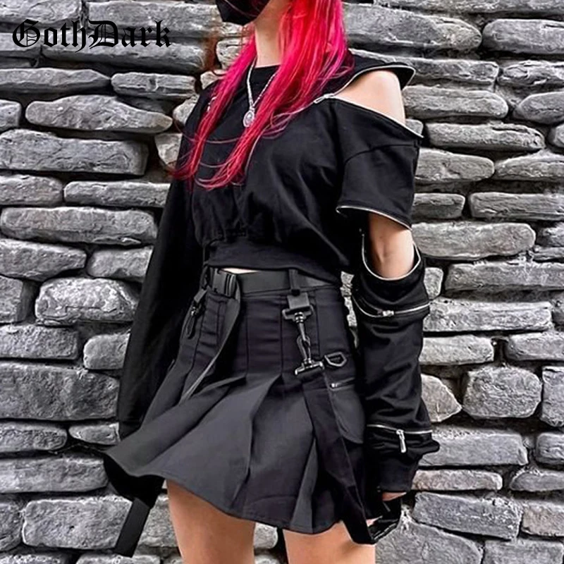 

Goth Dark Techwear Punk Black Women Cargo Sweatshirts Gothic Zipper Patchwork Grunge Fashion Crop Pullovers Autumn Streetwear