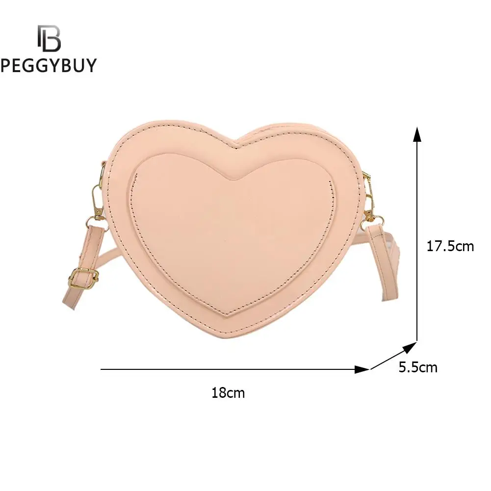 

Fashion Women PU Leather Solid Color Crossbody Shoulder Bag Ladies Vintage Love Heart Shape Zipper Small Purse