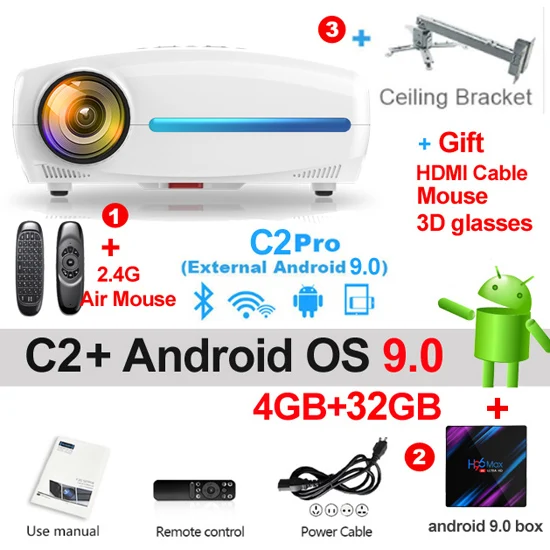 C2 32GB and Ceiling WZATCO C2 1920*1080P Full HD светодиодный проектор с 4D цифровым Keystone 6500 люмен Домашний кинотеатр портативный HDMI проектор СВЕТОДИОДНЫЙ Proyector - Цвет: C2 32GB and Ceiling