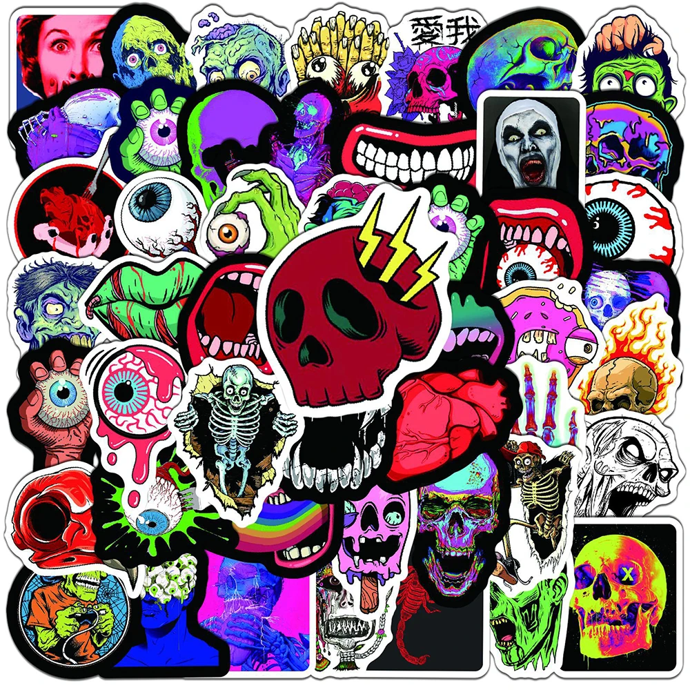 

10/30/50PCS Horror Skeleton Graffiti Stickers for Laptop Motorcycle Helmet Phone Waterproof Colorful Cool Decals Sticker Packs