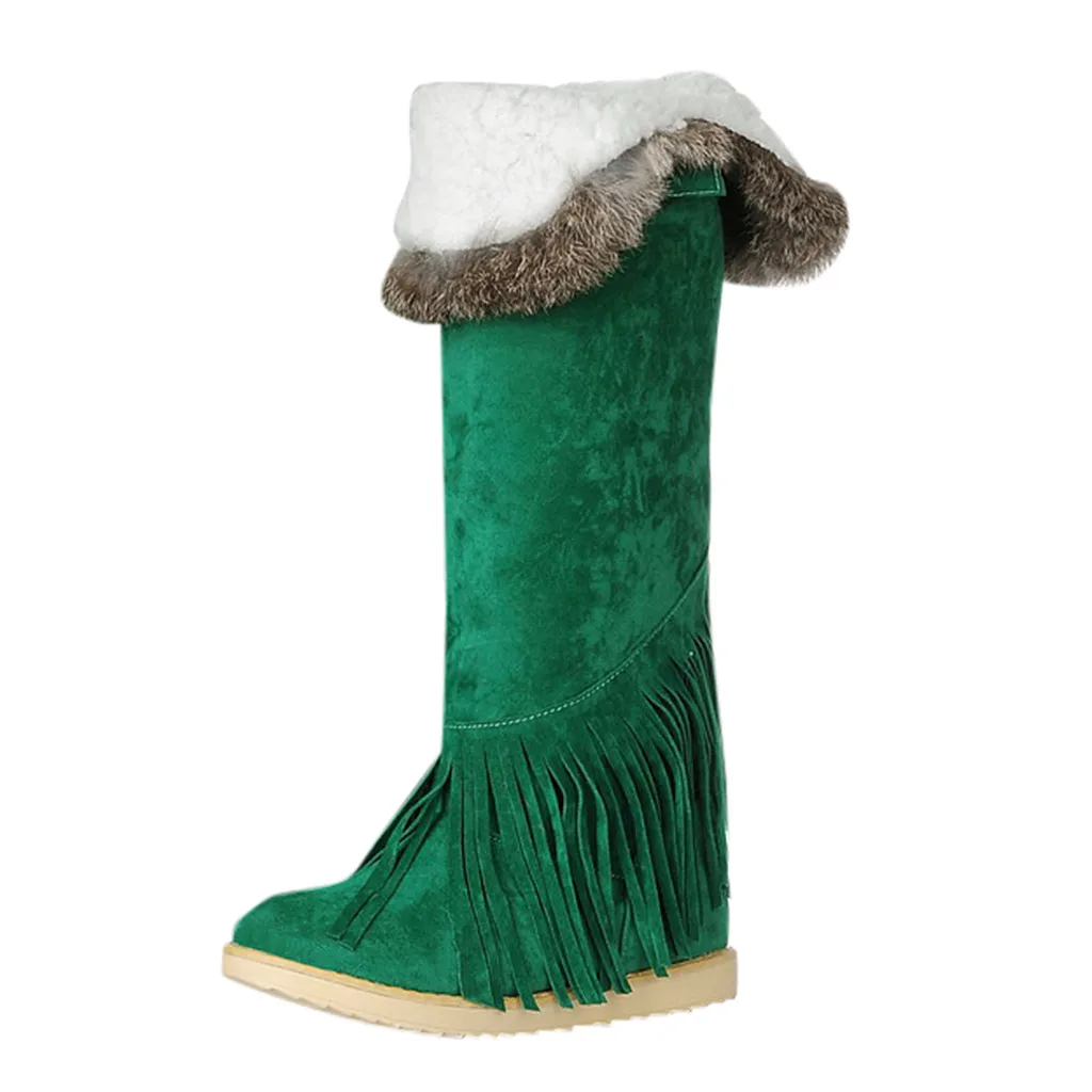 Зимняя женская обувь на плоской подошве с бахромой пряжкой теплые зимние сапоги