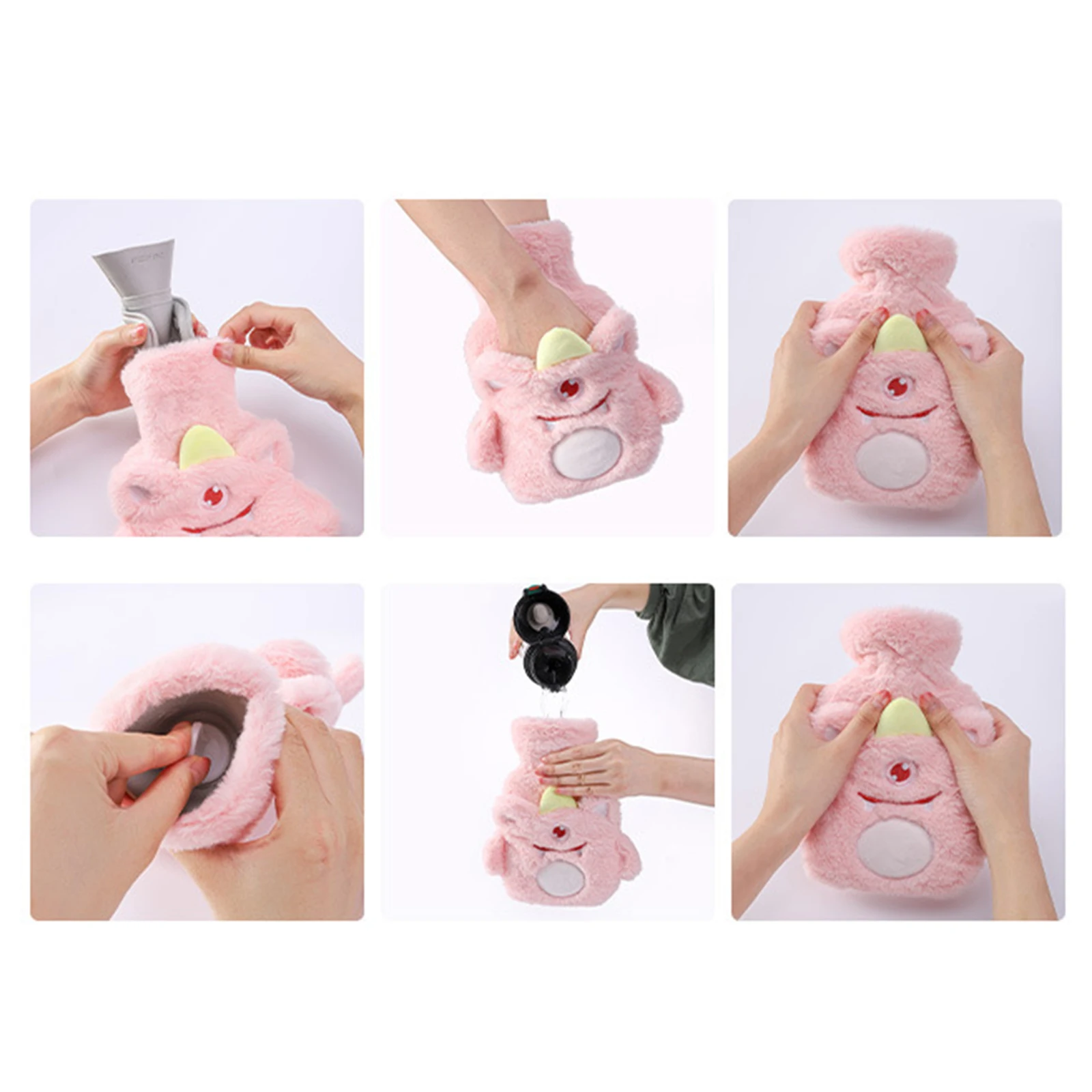 

Winter Warm Heat Reusable Hand Warmer Cute PVC Stress Pain Relief Therapy Hot Water Bottle Bag with Knitted Soft Cozy Cover