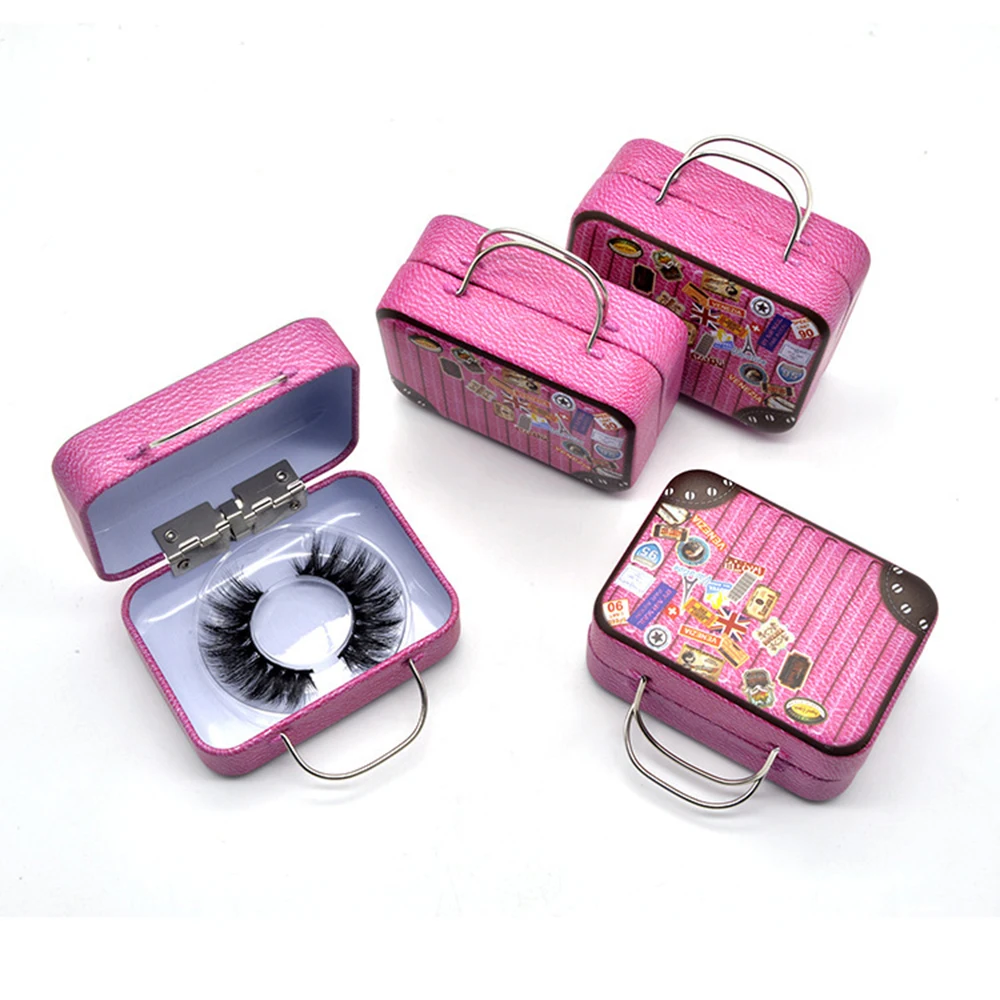 

Portable Luggage Eyelash Packaging Box Suitcas Lashes Case Metal Package With Lid Tray Eyelashes For Diy Lash Boxes Packaging