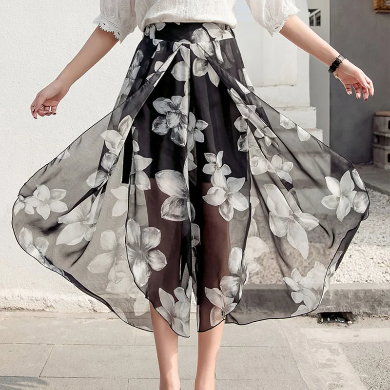 Женская шифоновая юбка с широкими штанинами весна-лето 2019 женские свободные